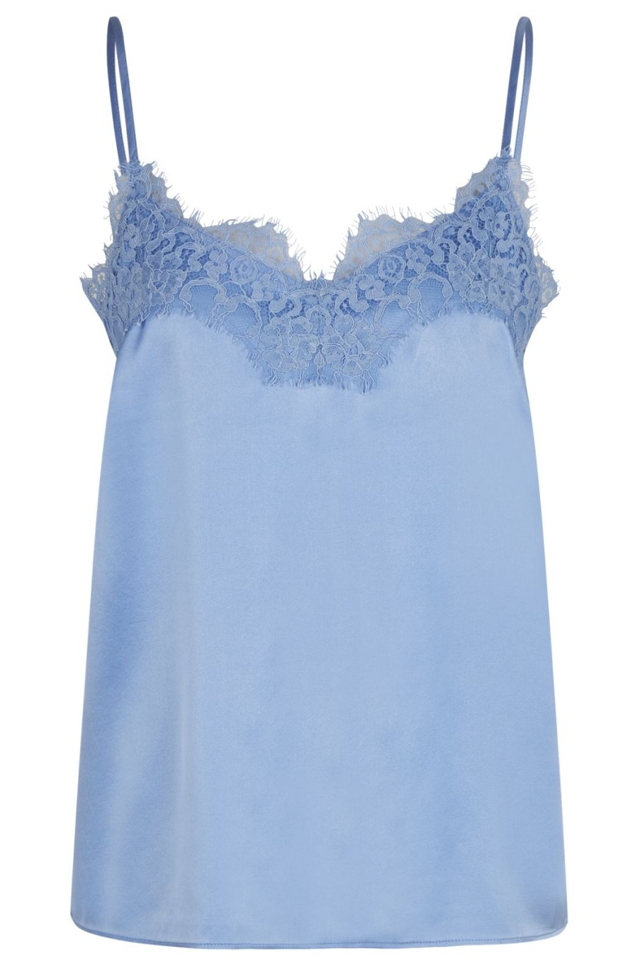 Clothing Rosemunde | Jade Silk Strap Top With Lace - Blue Heaven