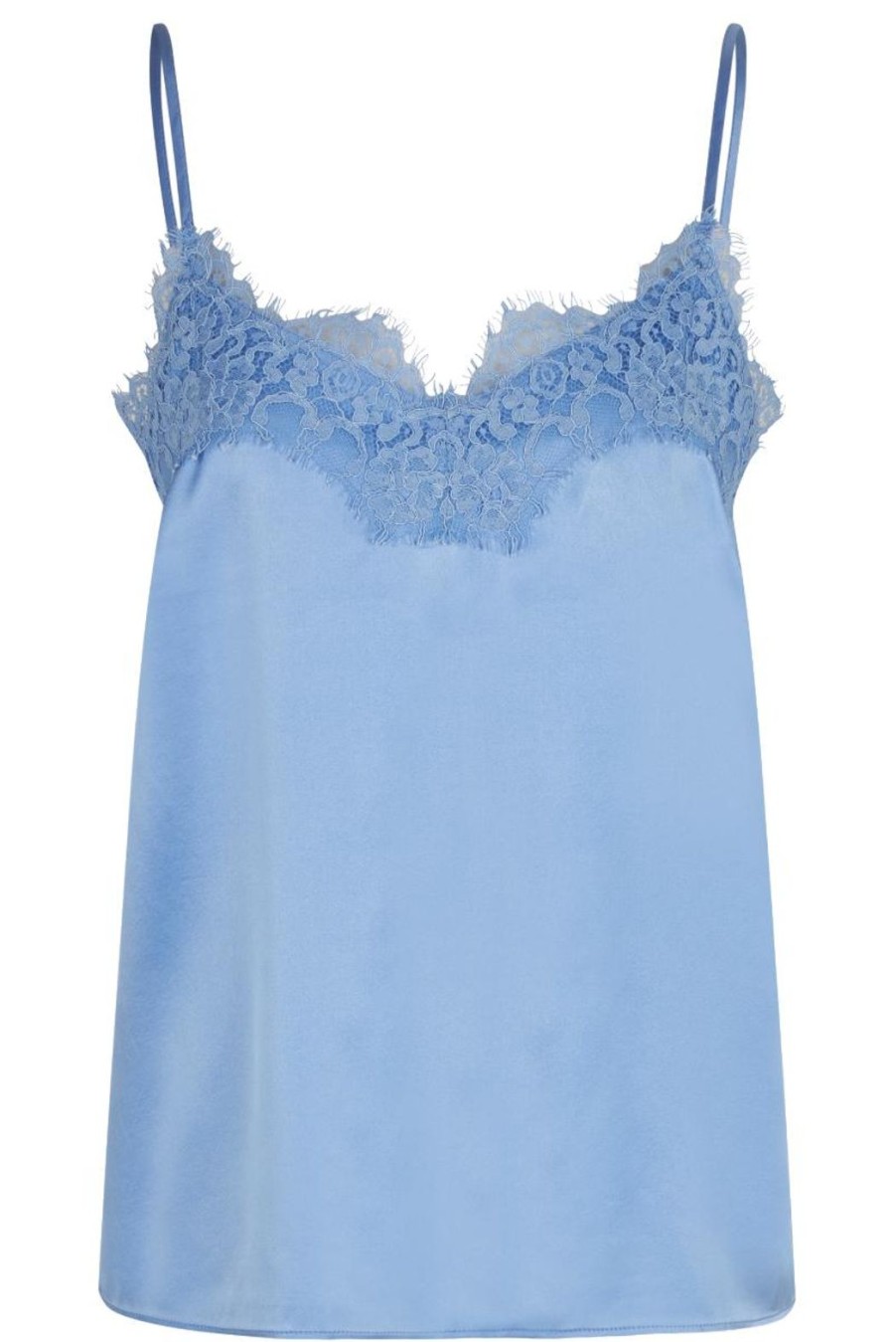 Clothing Rosemunde | Jade Silk Strap Top With Lace - Blue Heaven