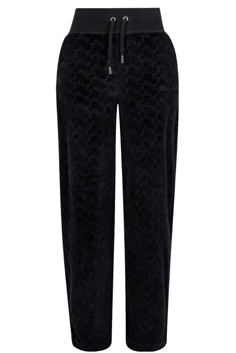 Clothing Juicy Couture | Bexley Classic Velour Wide Leg Bottoms - Black Monogram