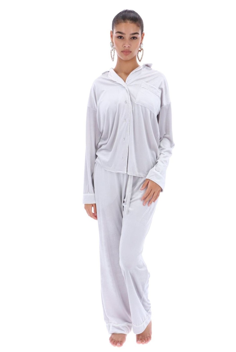 Clothing Juicy Couture | Paquita Velvet Pyjama Shirt - Quite Grey