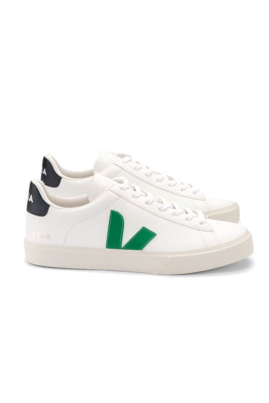 Shoes Veja | Campo Chrome Free Leather Trainers - White Black Emeraude