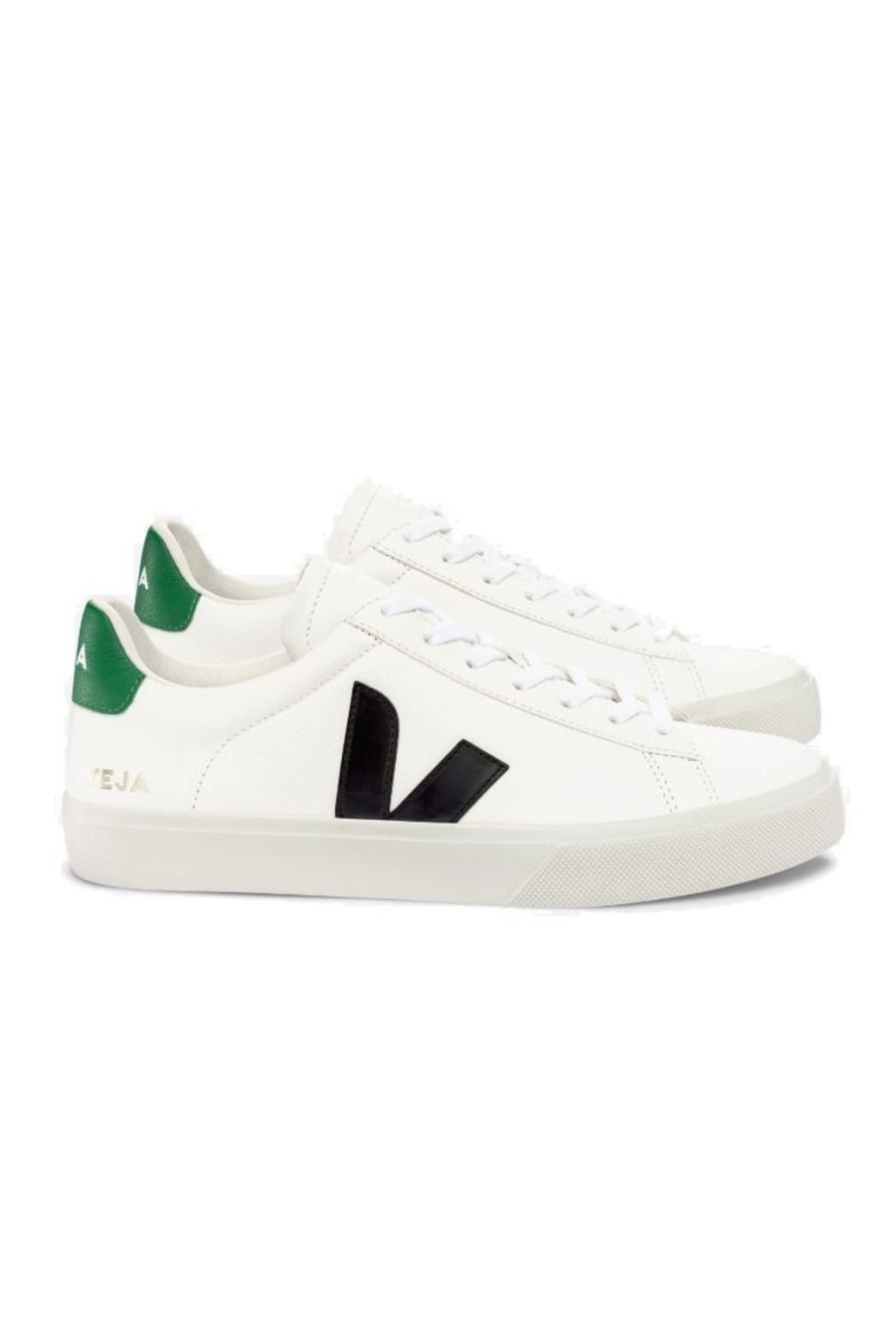 Shoes Veja | Campo Chrome Free Leather Trainers - White Black Emeraude