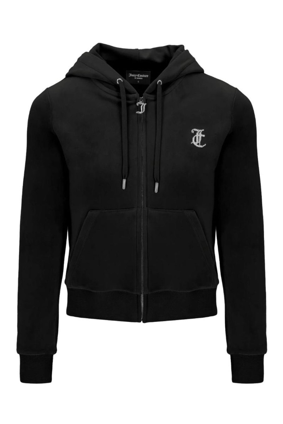 Clothing Juicy Couture | Arched Diamante Classic Velour Zip Hoodie - Black