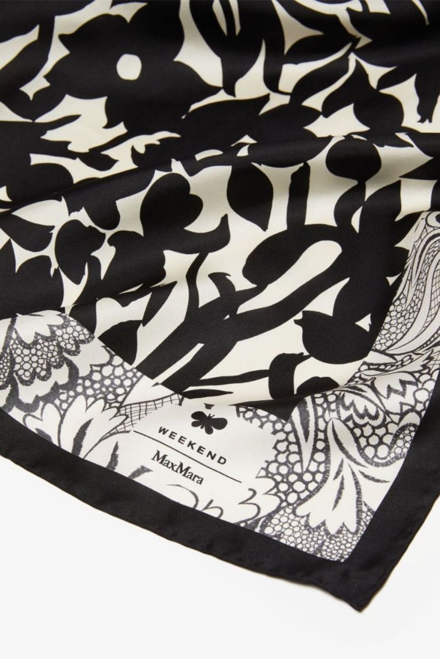 Accessories Weekend MaxMara | Onesto Printed Silk Twill Neckerchief - White Black