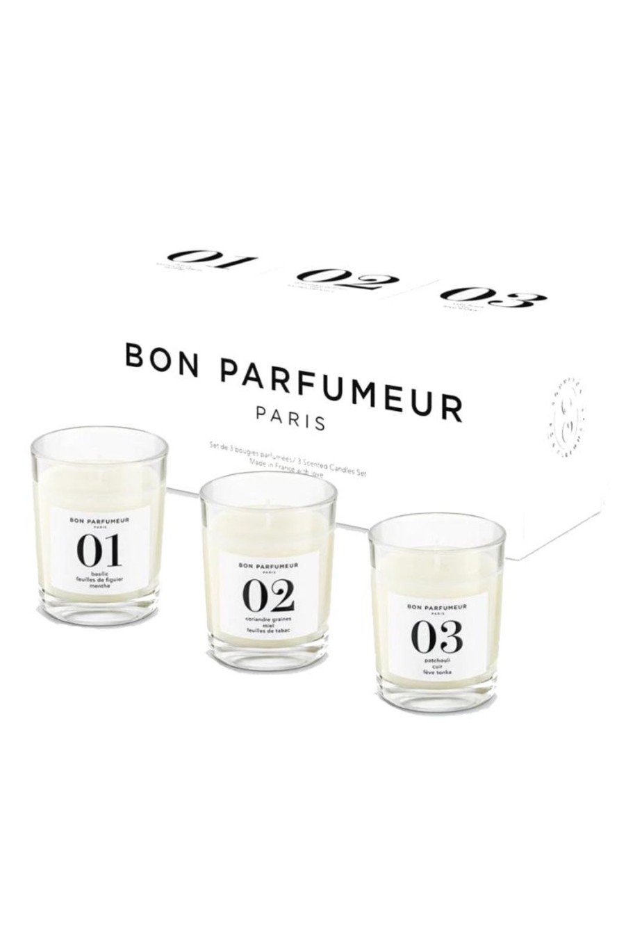 Lifestyle Bon Parfumeur | 3 Mini Candles Set - Basil, Honey, Leather