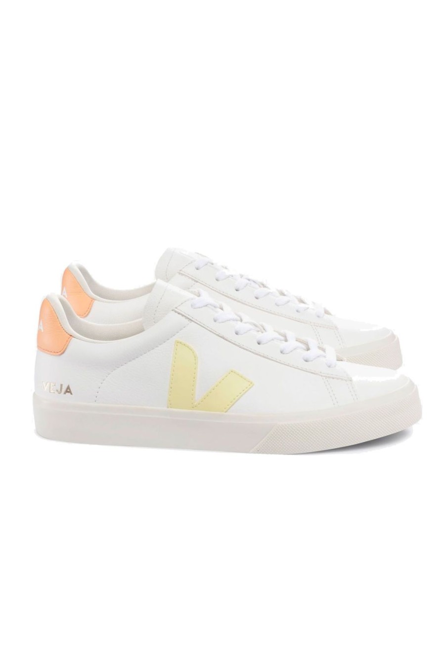 Shoes Veja | Campo Chrome Free Leather Trainers - White Sun Peach