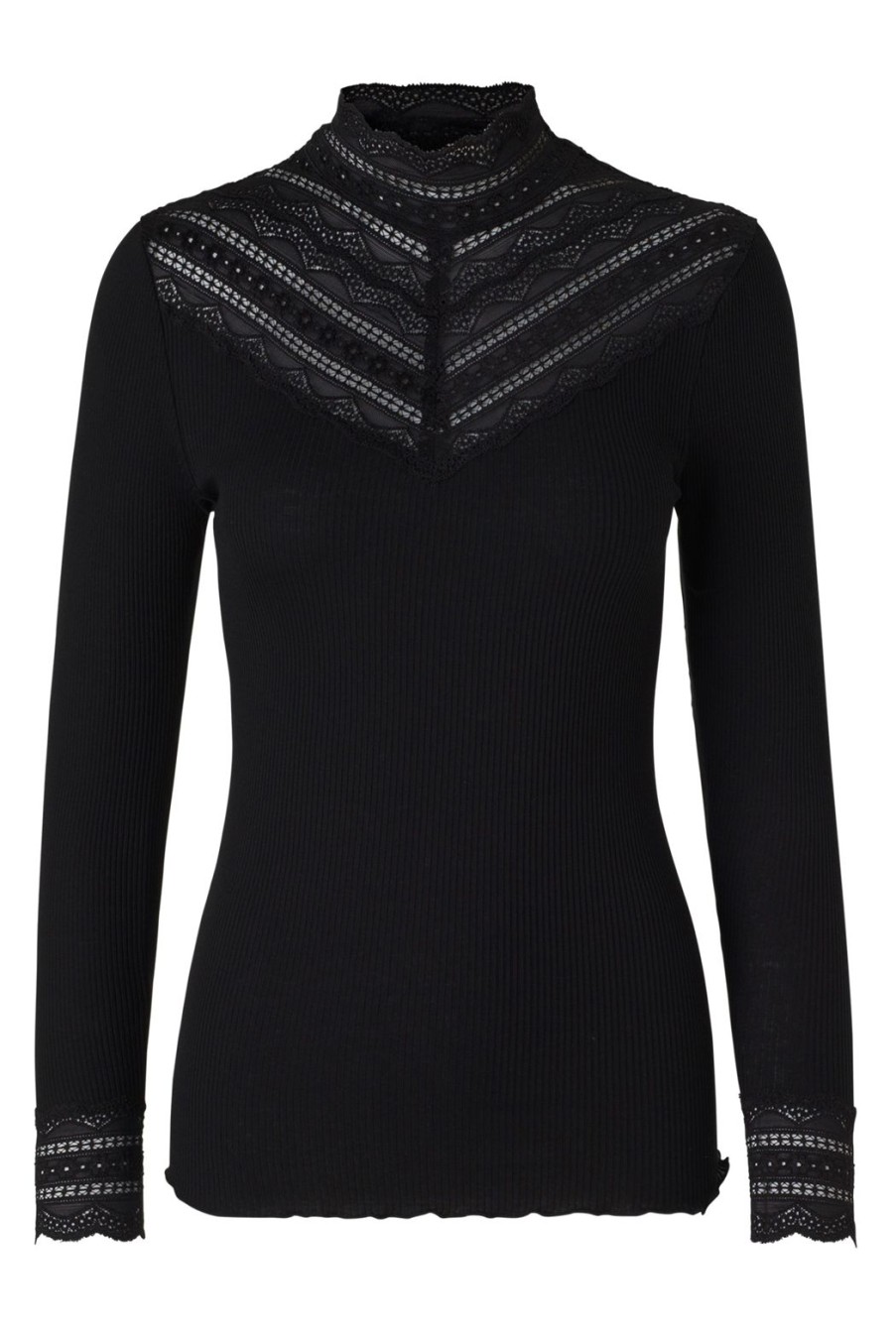 Clothing Rosemunde | Benita Long Sleeve Lace Silk Top - Black