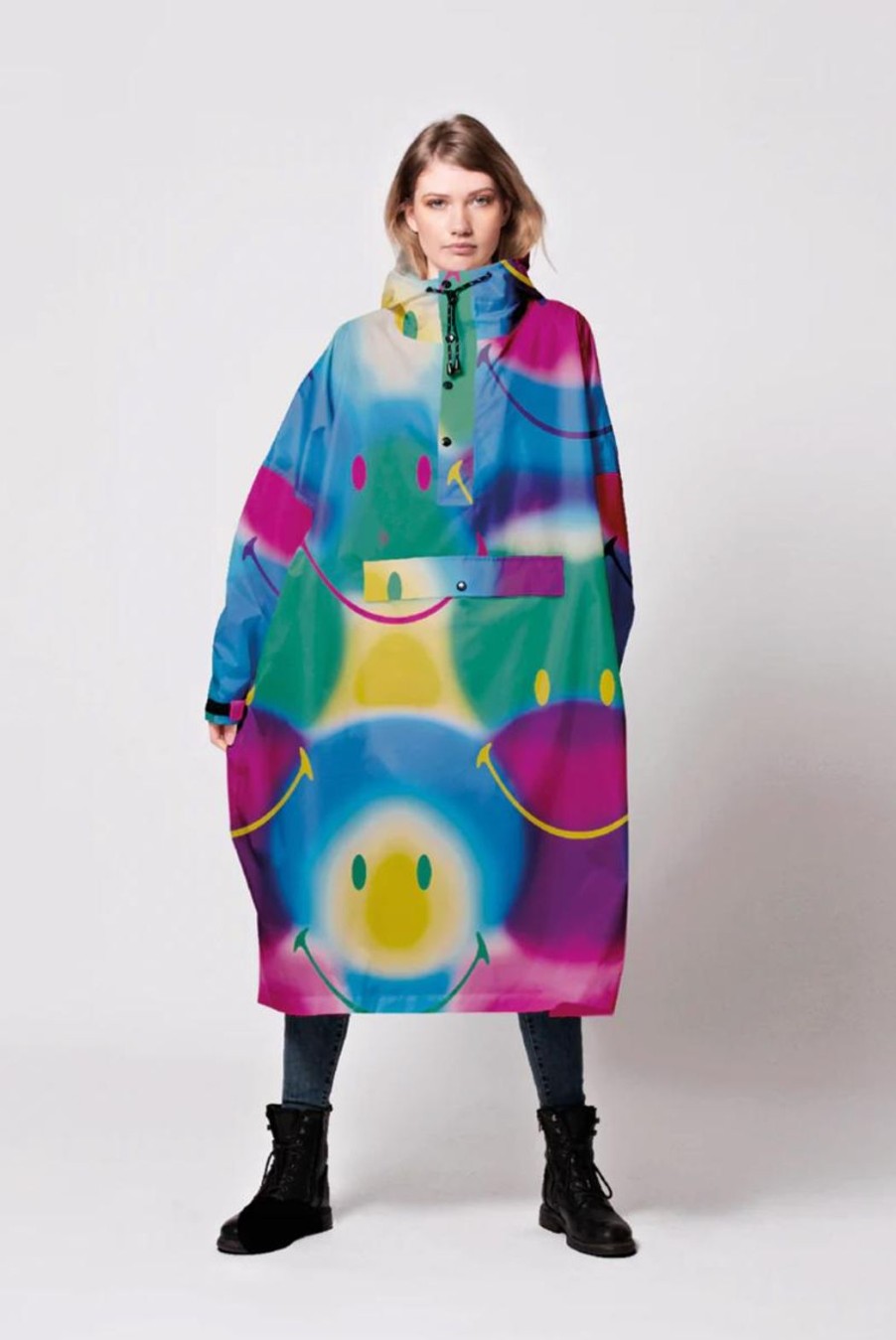 Clothing Rainkiss | Rain Poncho - Rainbow Art X Smiley