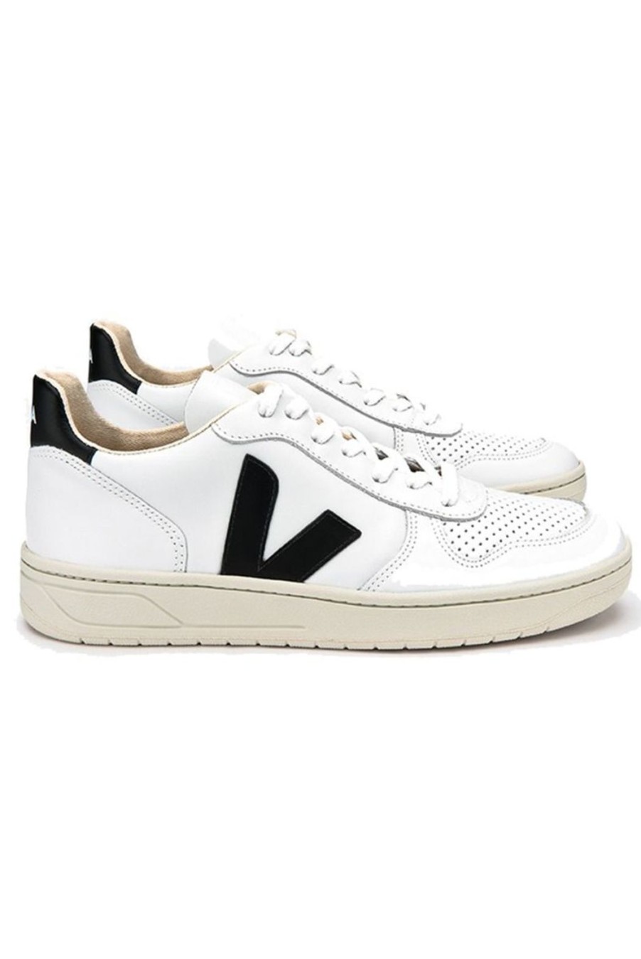 Shoes Veja | V-10 Leather Trainers - Extra-White Black