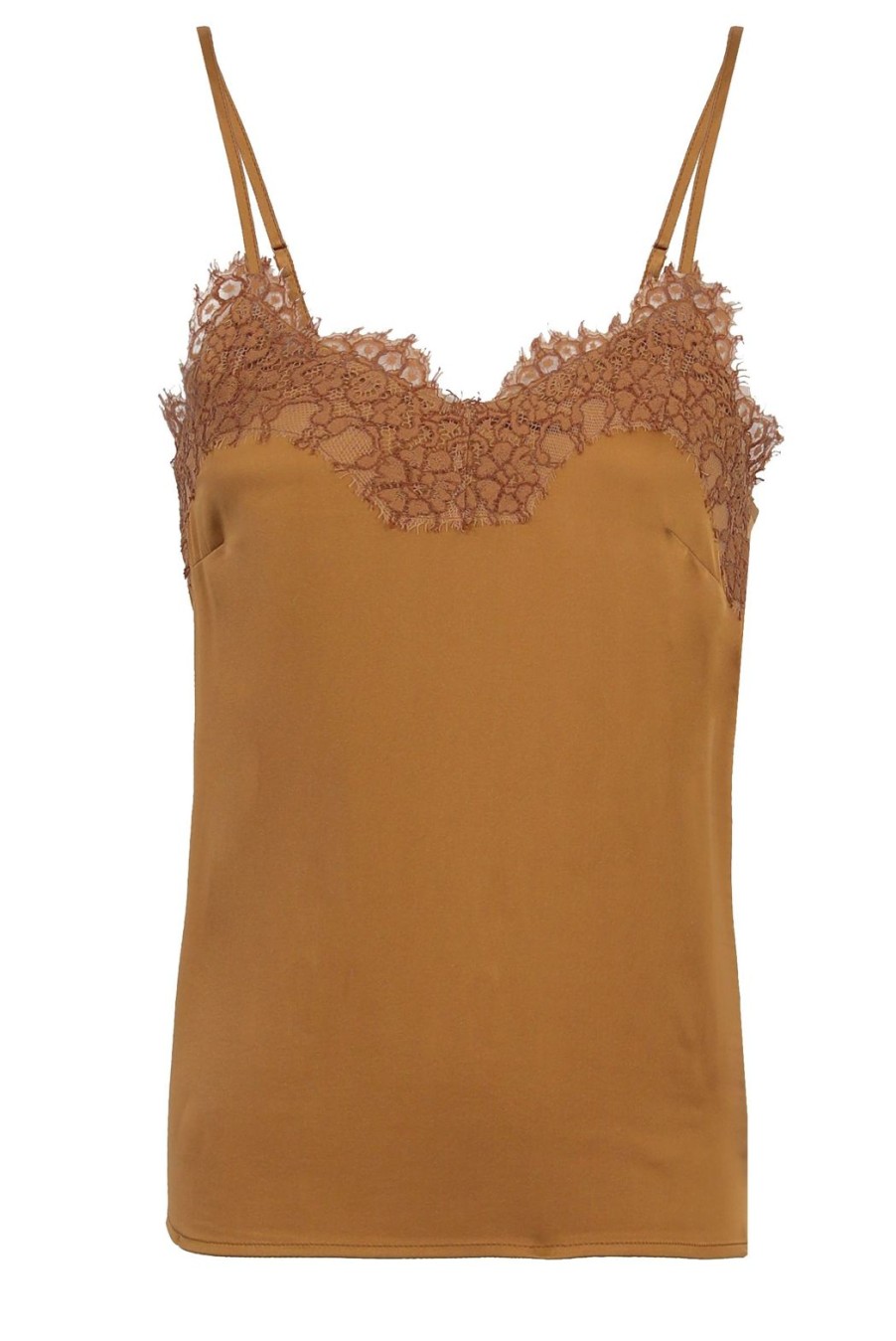 Party Wear Rosemunde | Jade Silk Strap Top With Lace - Almond