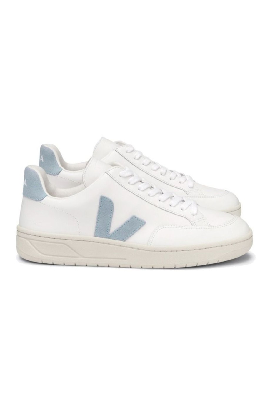 Shoes Veja | V-12 Leather Trainers - White Steel