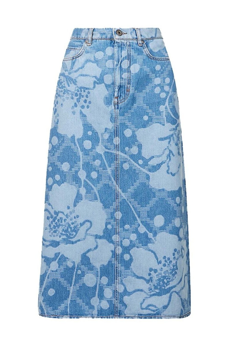 Clothing Weekend MaxMara | Fonte Floral Pattern Denim Midi Skirt - Blue