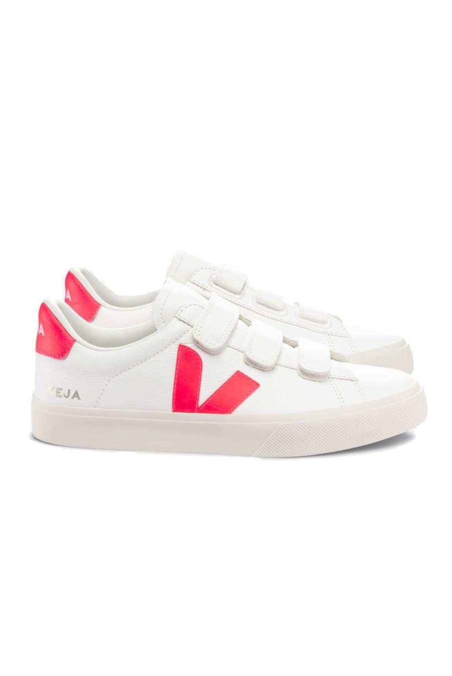 Shoes Veja | Recife Chrome Free Leather Trainers - White Rose Fluo