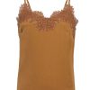 Clothing Rosemunde | Jade Silk Strap Top With Lace - Almond