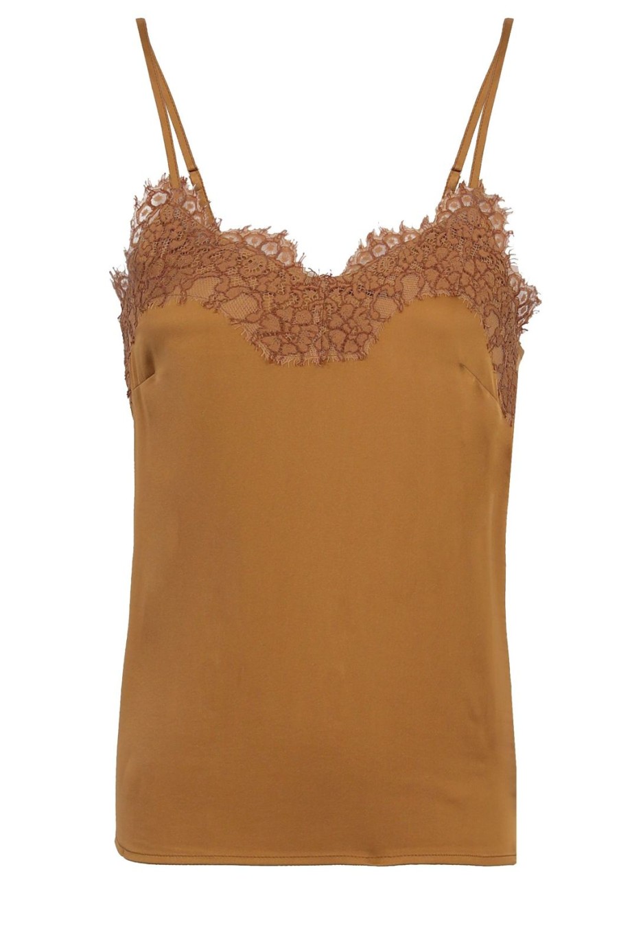 Clothing Rosemunde | Jade Silk Strap Top With Lace - Almond