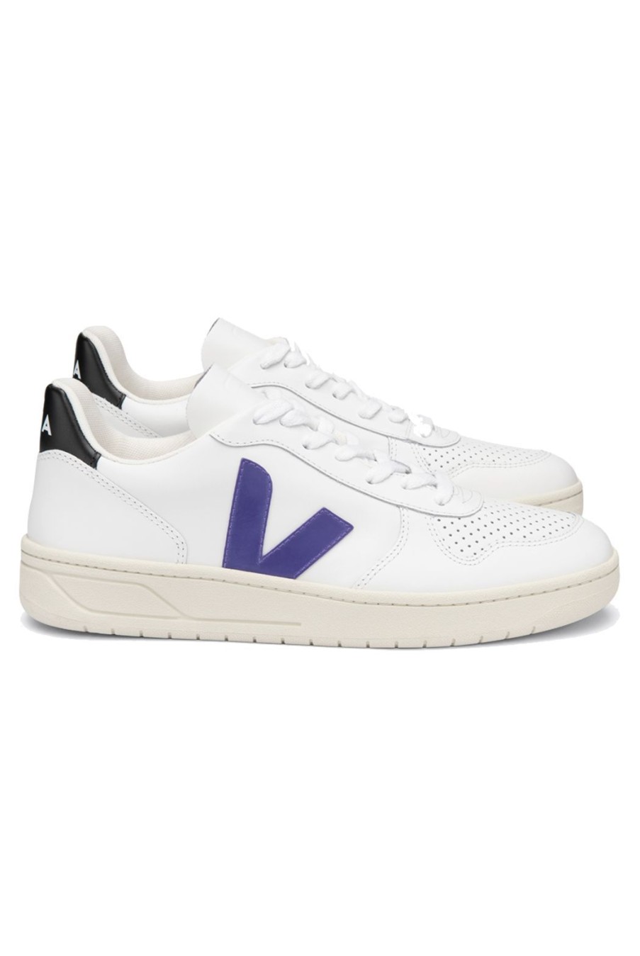 Shoes Veja | V-10 Leather Trainers - White Purple Black