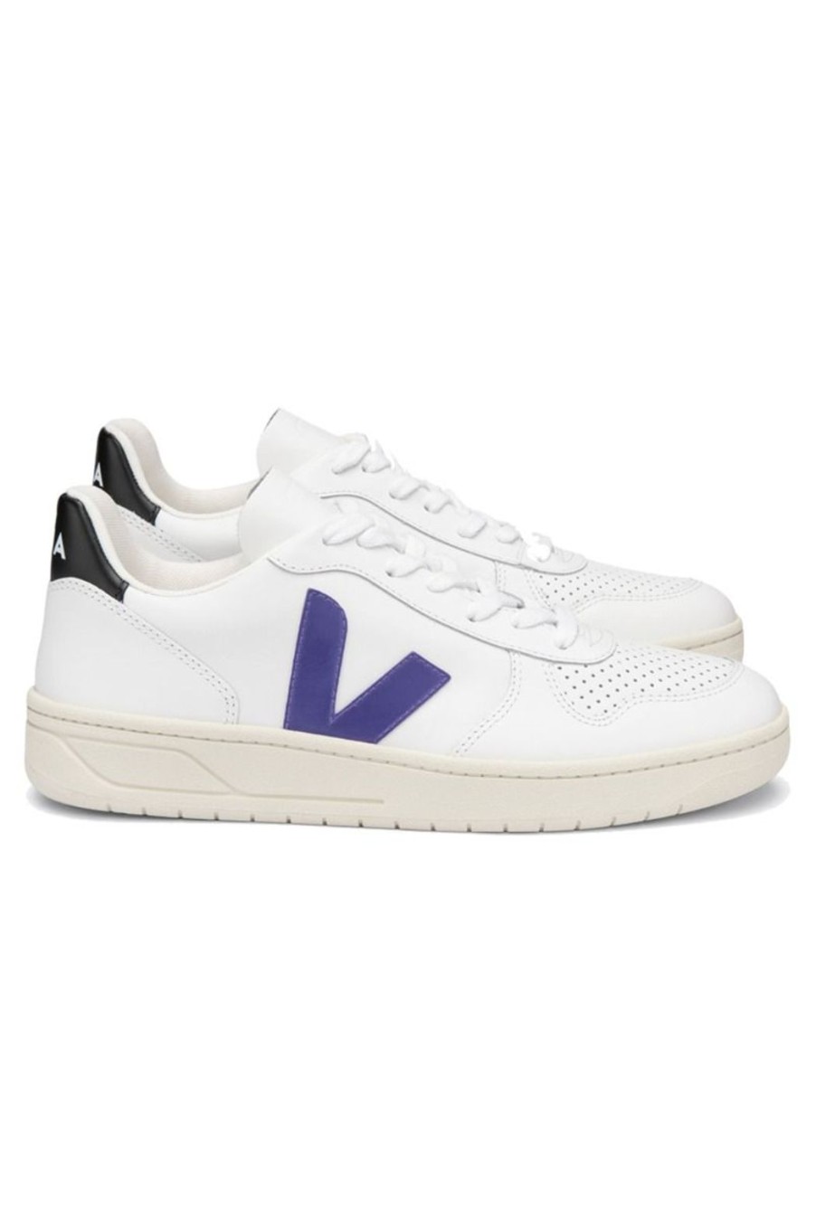 Shoes Veja | V-10 Leather Trainers - White Purple Black